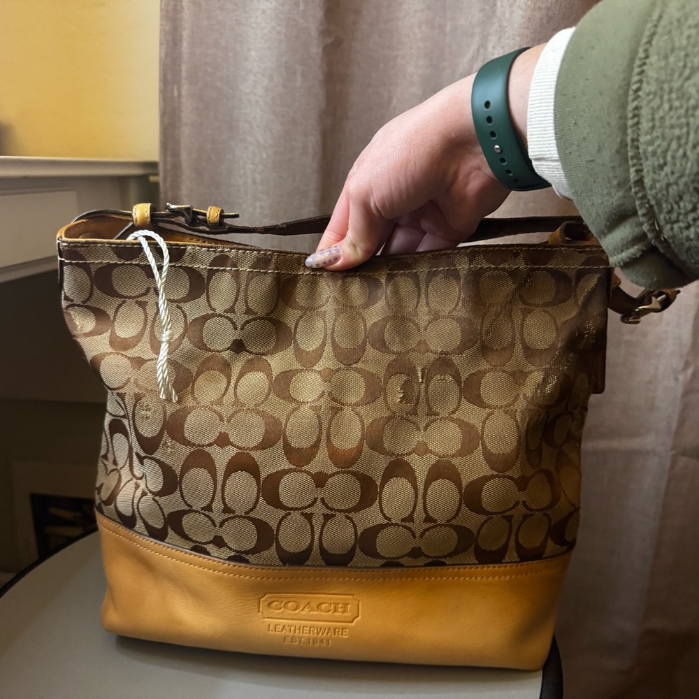 Coach Tan Leather Bag with Black Interior